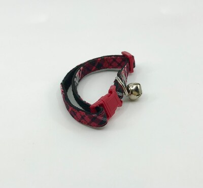 Holiday Cat Collar With Flower Or Bow Tie Red And Black Plaid, Breakaway Cat Collar Sizes S Kitten, Medium, Large - image3